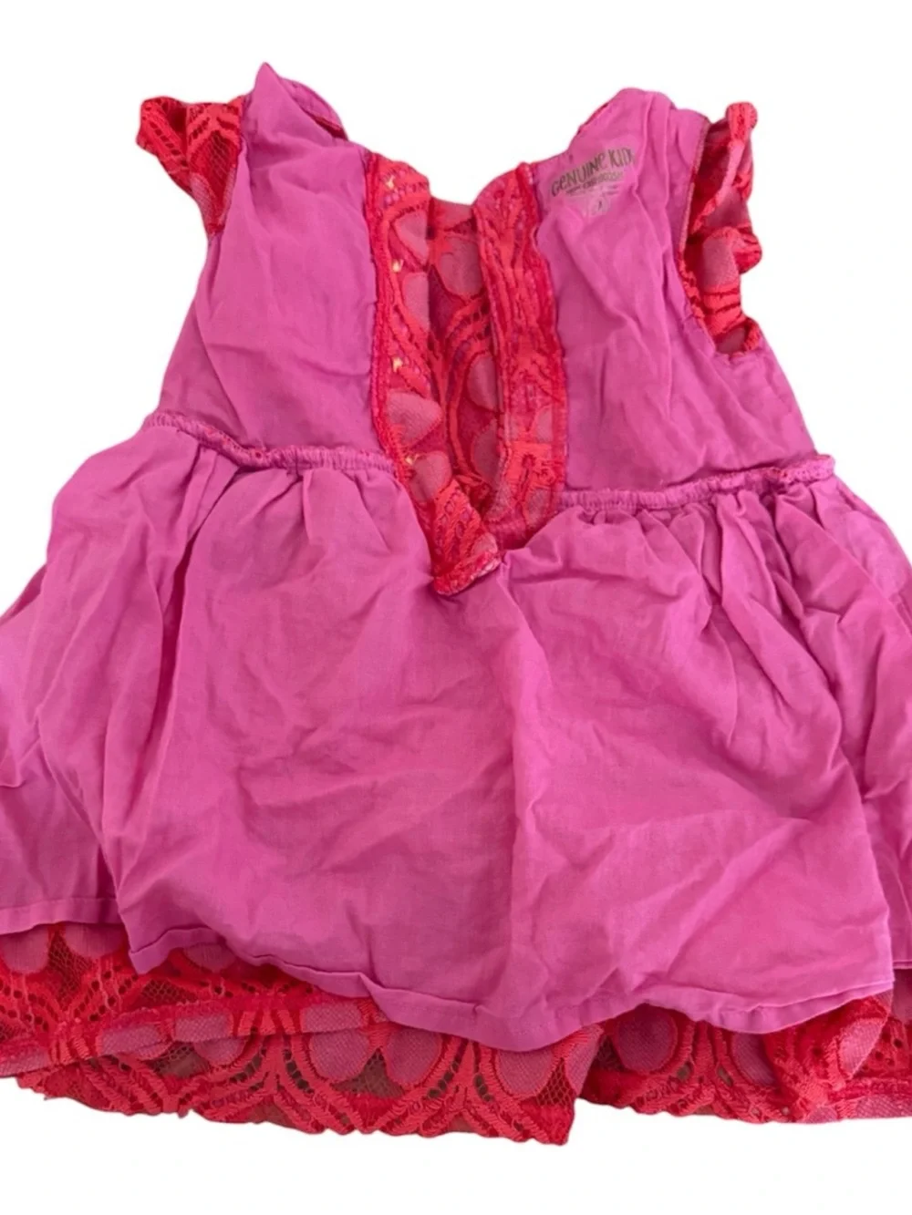 Genuine Kids Oshkosh Baby Pink And Red Embroidered Flowers Dress Size 12 Months